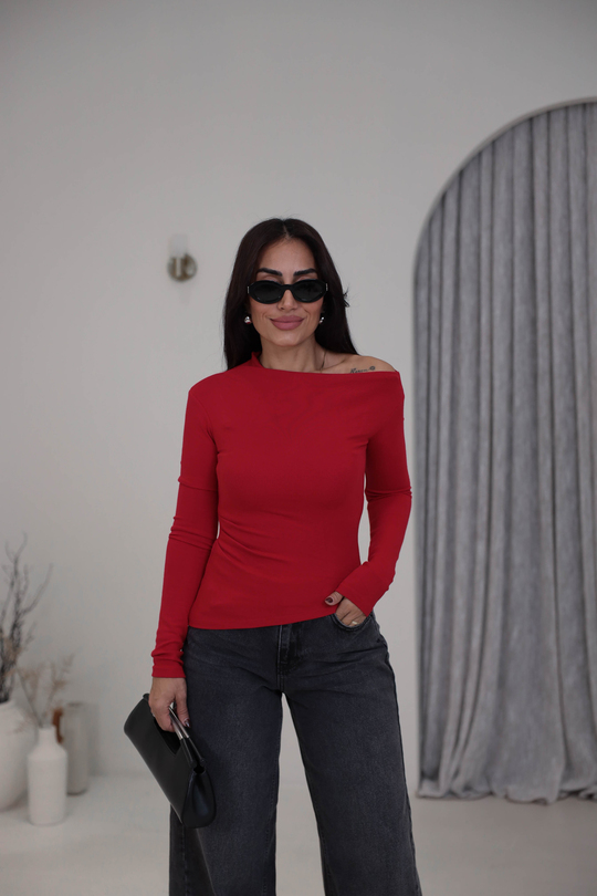 6527 Yandan Büzgü Detaylı Bluz KIRMIZI