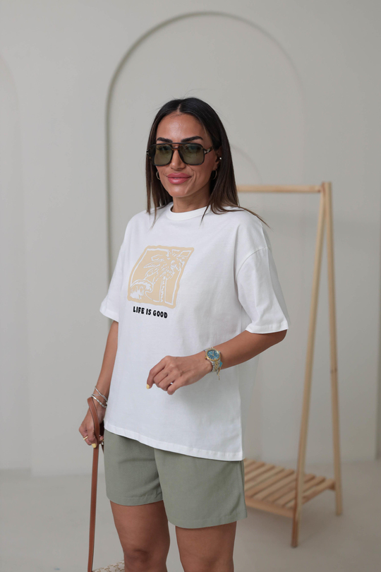0392 Life Is Good Pamuklu Tshirt EKRU