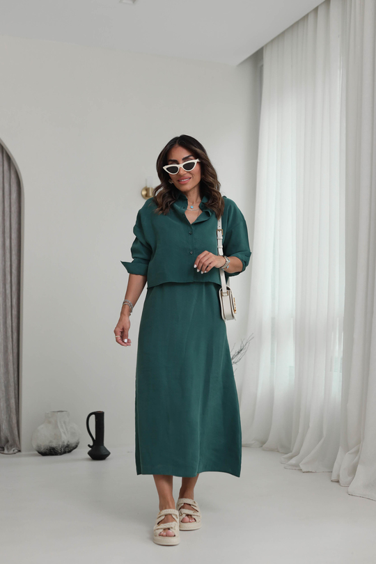 1153 Tencel Gömlek & Elbise Takım KOYU YEŞİL