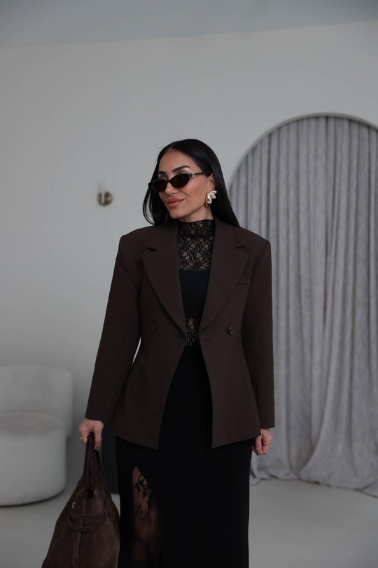 7685 Kruvaze Belden Oturtmalı Blazer Ceket KAHVE