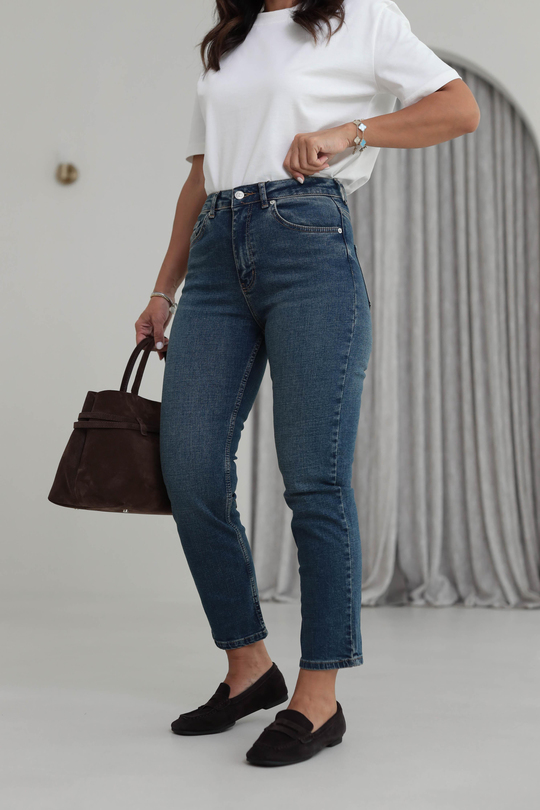 1419 ZA Likralı Mom Jean TİNTLİ MAVİ