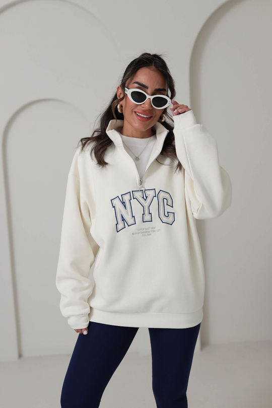 5002 Yarı Fermuarlı Baskılı Sweatshirt