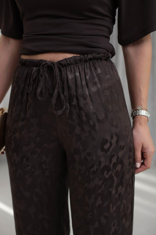 1635Y Leopar Desen Jakarlı Saten Pantolon KAHVE