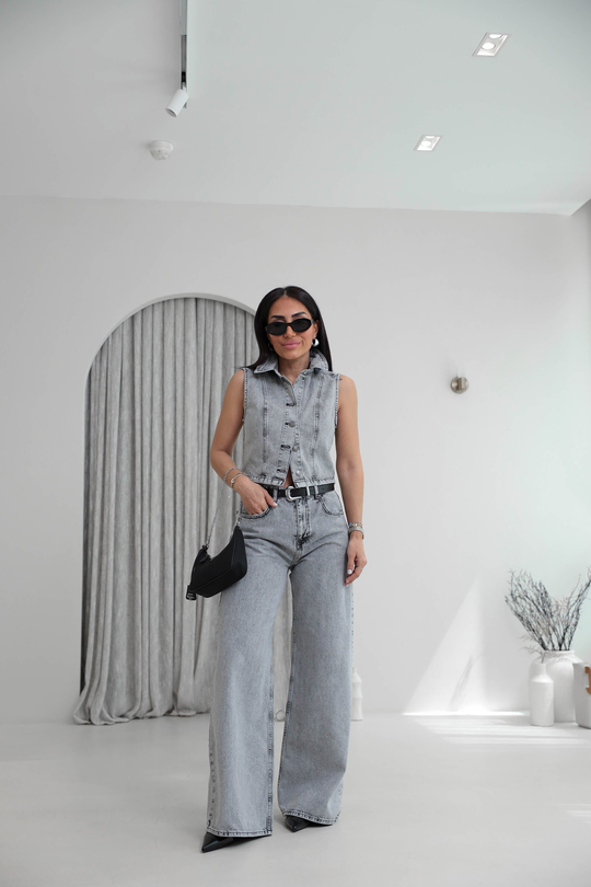 8229 Liyosel Pamuklu Denim Takım AÇIK GRİ