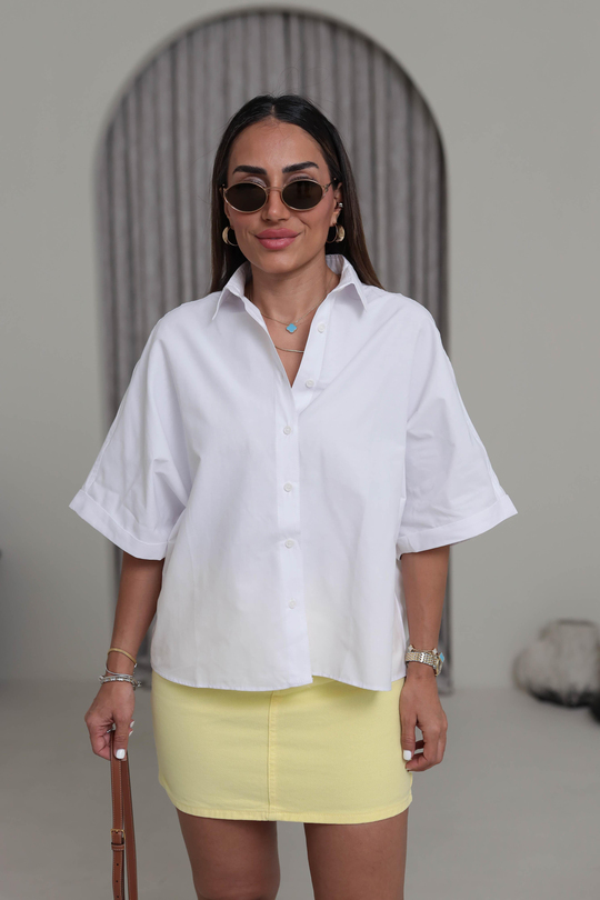 1754 Kısa Kol Oversize Poplin Gömlek BEYAZ