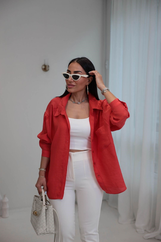4612Y Tencel Omzu Düşük Oversize Gömlek KIRMIZI