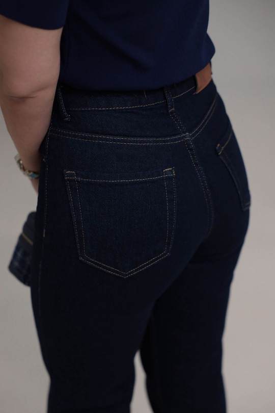 1035 Asimetrik Kemerli Denim Pantolon LACİVERT