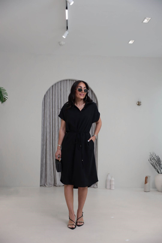 7541 Polo Yaka Tencel Kumaş Elbise SİYAH