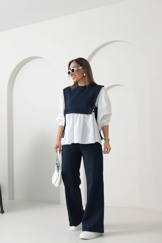 Poplin Kumaş Detaylı Takım LACİVERT