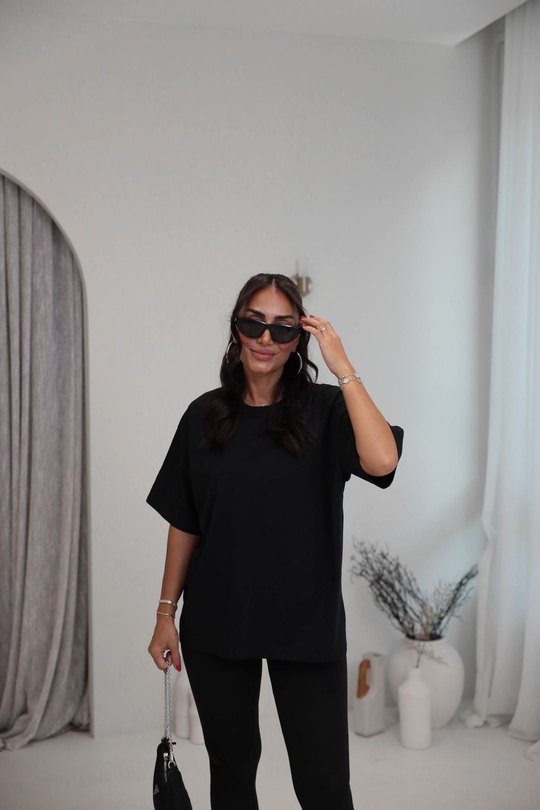 3300 Bisiklet Yaka Oversize Basic Coton Tshirt SİYAH