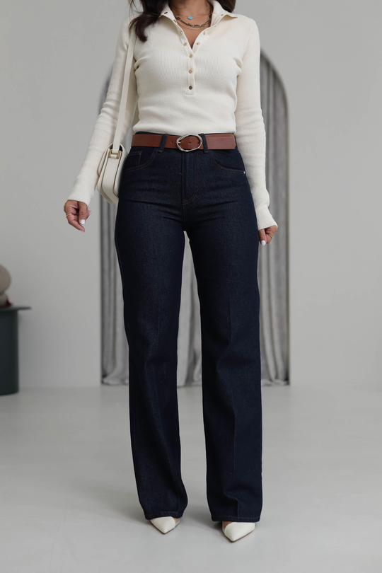 D-859 Kemerli Dark Blue Jean LACİVERT
