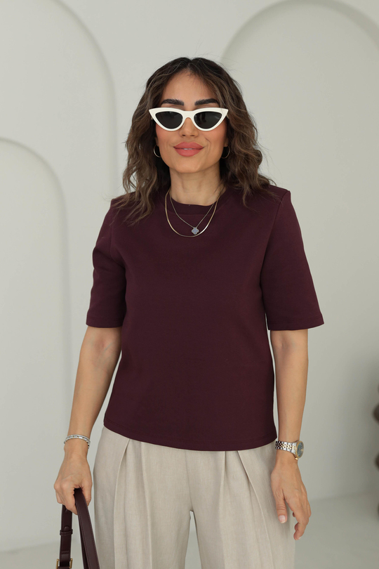 1134 Vatkalı Kalın Dokulu Tshirt BORDO