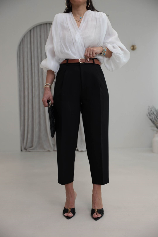 6394 Kemerli Double Havuç Pantolon SİYAH