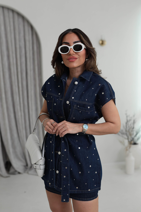 9088 Droplu Bel Kuşaklı Jean Yelek KOYU LACİ