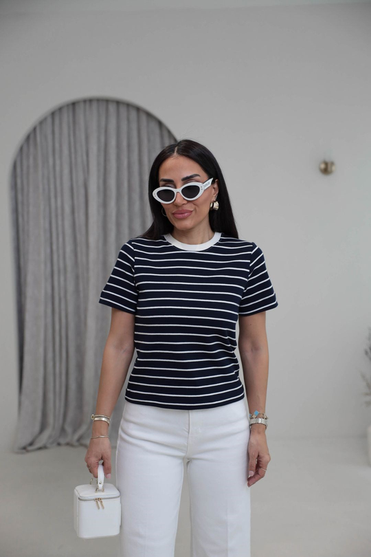 6711 Çizgili Pamuklu Tshirt LACİ-BEYAZ