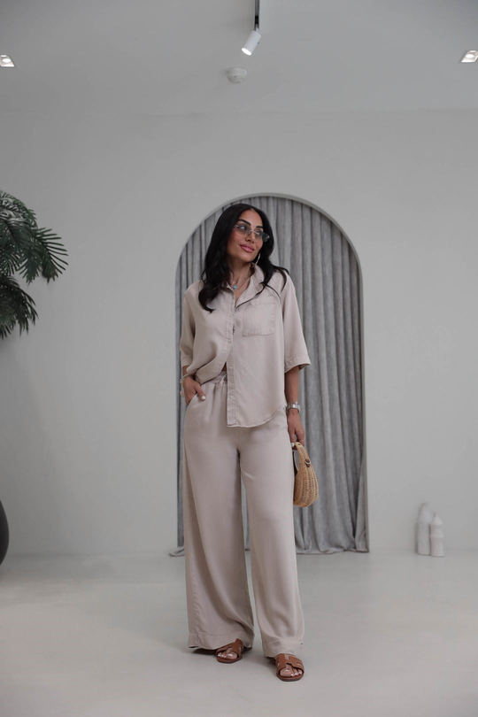 3444  Soft Tencel Kumaş Oversize Takım BEJ
