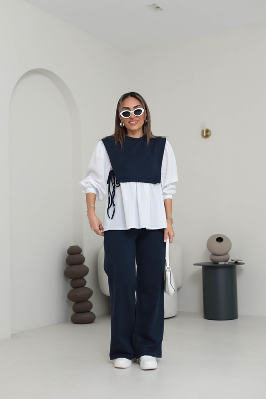Poplin Kumaş Detaylı Takım LACİVERT