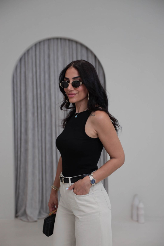 1048 Halter Yaka Likralı Bluz SİYAH