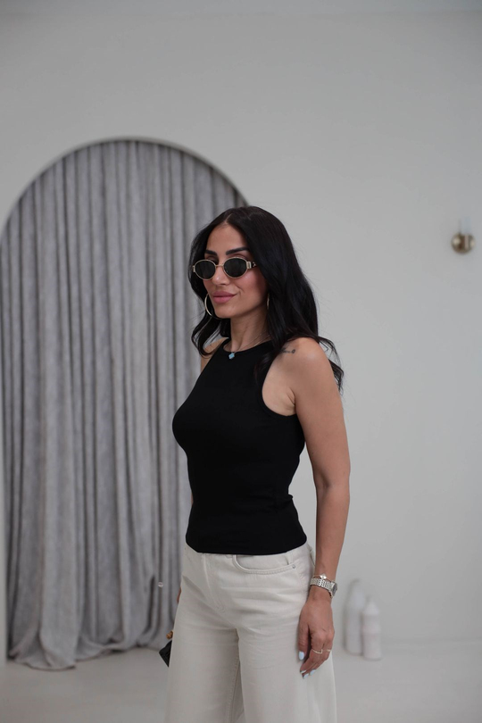 1048 Halter Yaka Likralı Bluz SİYAH