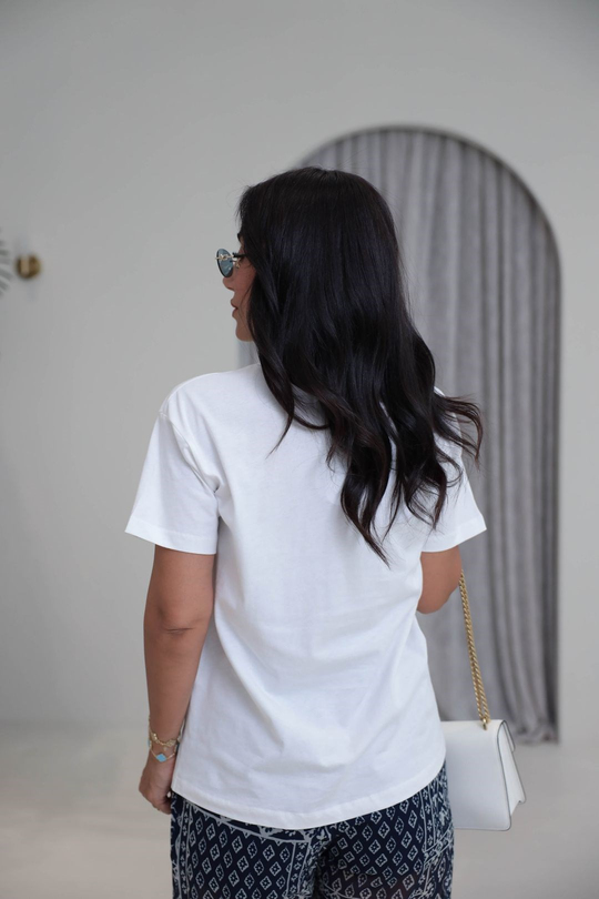 2020 Nakışlı Şapka Desenli Bisiklet Yaka Tshirt EKRU