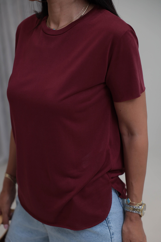 1020 Oys Lazer Kesikli Modal Tshirt BORDO