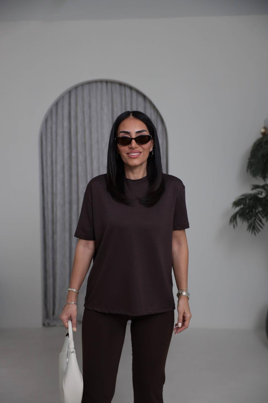 T906 Bisiklet Yaka Oversize Modal Tshirt ACI KAHVE