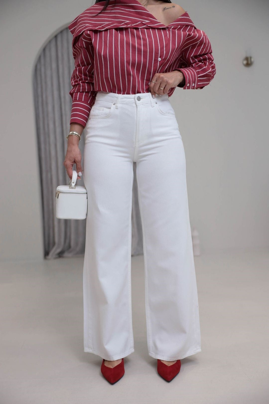 1480 Yüksek Bel Full Soft Doku Jean BEYAZ