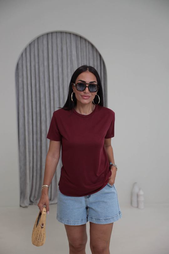 1020 Oys Lazer Kesikli Modal Tshirt BORDO