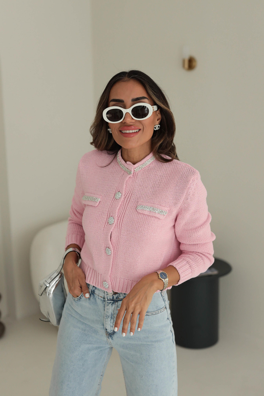 4388 Taş Detaylı Hırka PEMBE