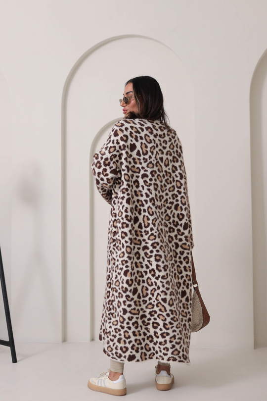 4381 Leopar Desenli Uzun Hırka