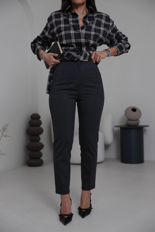 U5113-K Önü Flotalı Kumaş Pantolon KOYU GRİ