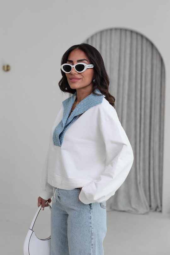 6730 Payetli Kot Garnili Sweatshirt EKRU