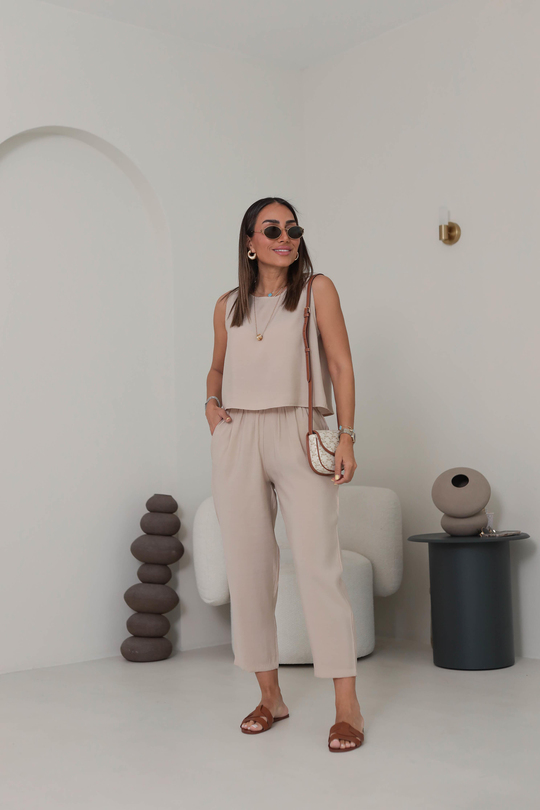 3089 Tencel Kumaş Kolsuz Takım TAŞ