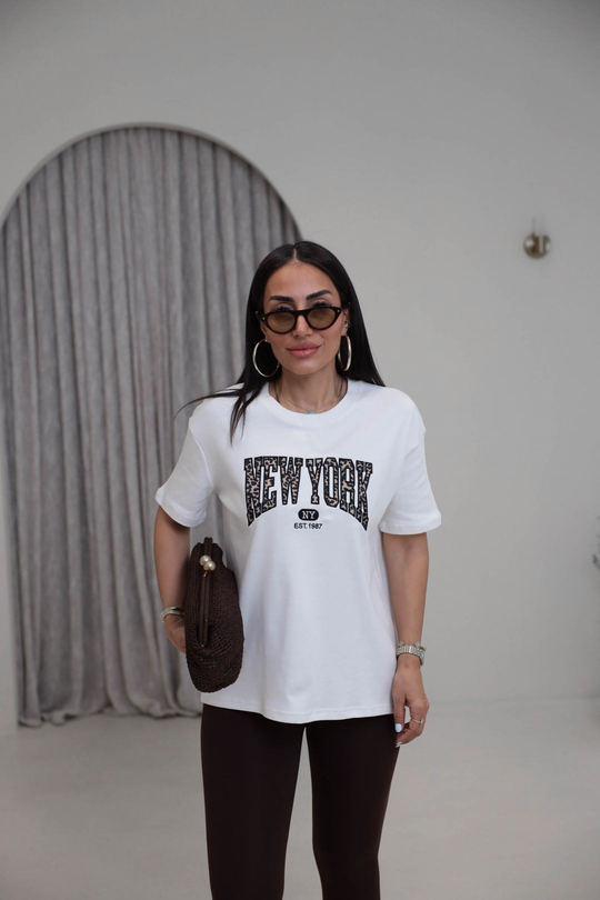 1515 Bisiklet Yaka Newyork Oversize Tshirt EKRU