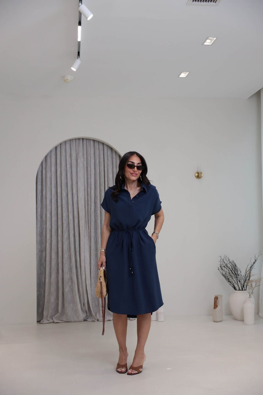 7541 Polo Yaka Tencel Kumaş Elbise LACİVERT