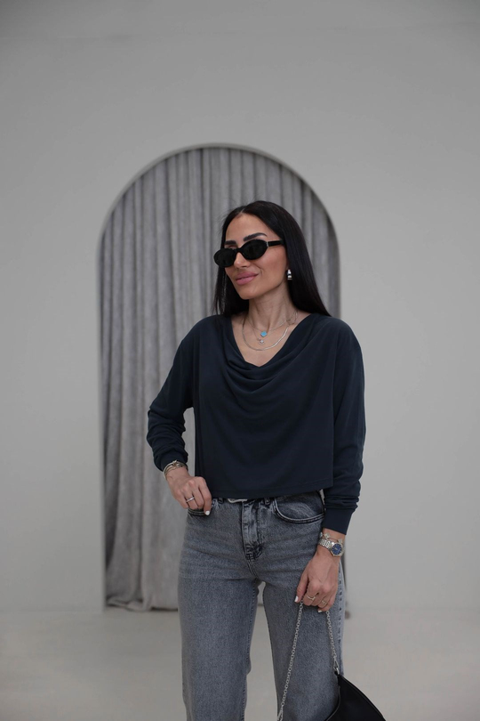 2424 Degaje Yaka Modal Bluz ANTRASİT