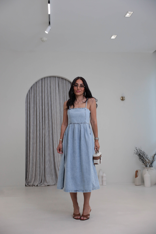 811 İp Askılı Denim Elbise BUZ MAVİ