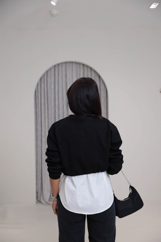 1154 Nakış Gömlek Detaylı Sweatshirt SİYAH