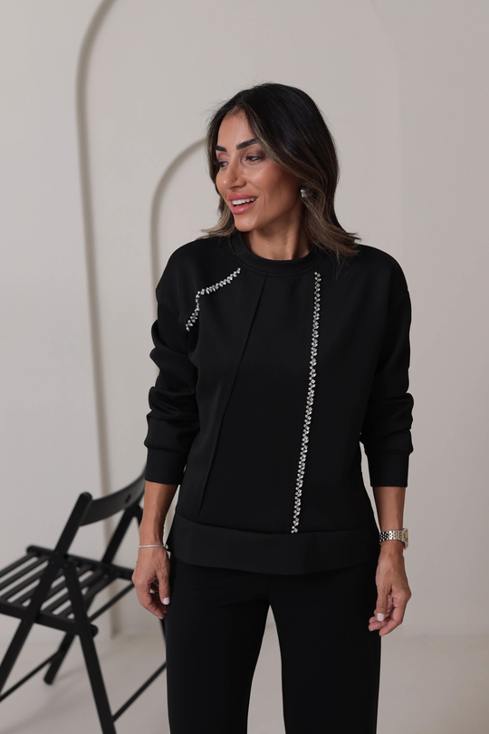 5368 Taş İşlemeli Scuba Kumaş Sweatshirt