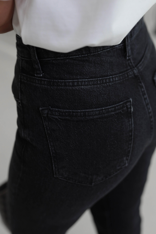 Za Likralı Straight Fit Jean YIKAMALI SİYAH