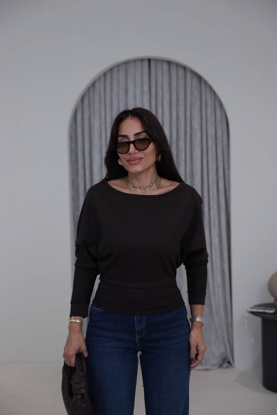 2540 Düşük Omuz Modal Kumaş Bluz KAHVE