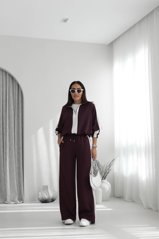 5704 Şerit Detaylı Modal Takım BORDO