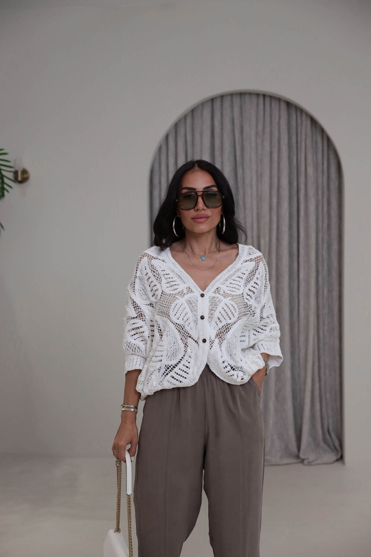 9798 İthal Ajurlu Kimono BEYAZ