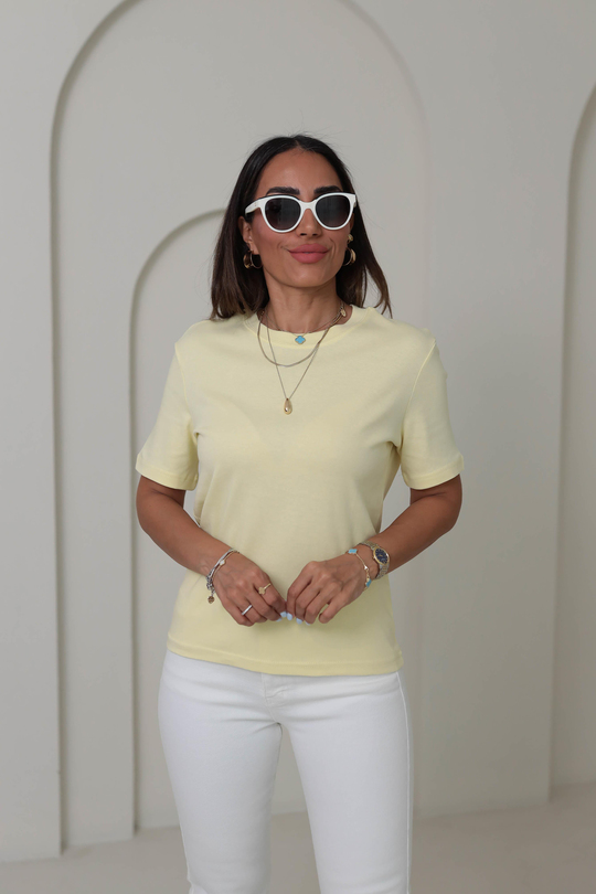 1075 Bisiklet Yaka Pamuklu Basic Tshirt AÇIK SARI