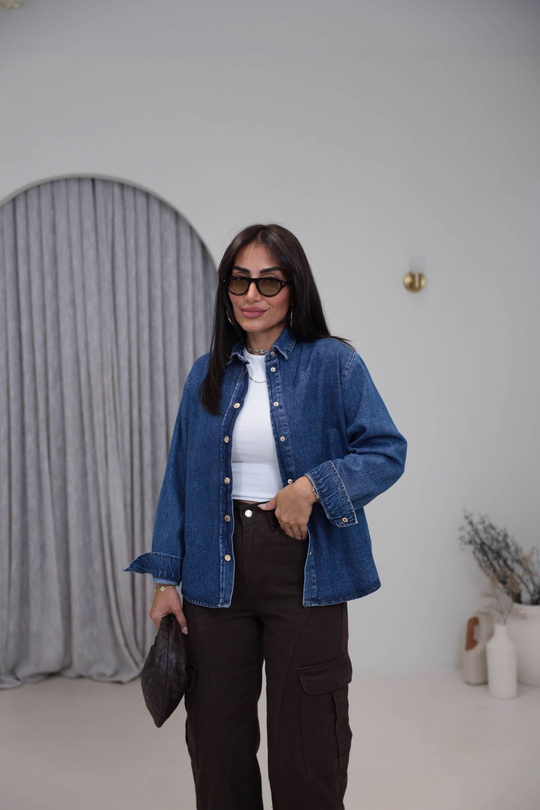 1181 Sırtı Çapraz Bağcık Detaylı Denim Gömlek Ceket KOYU MAVİ