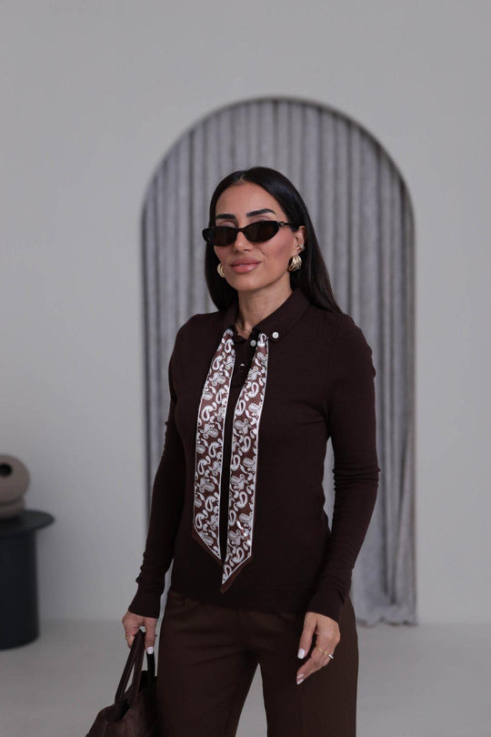 0097 Fularlı Corsman Triko ACI KAHVE