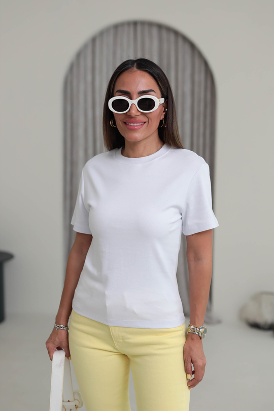 1075 Bisiklet Yaka Pamuklu Basic Tshirt BEYAZ