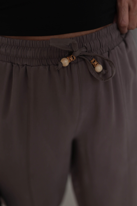 6703 Bel Lastikli Tencel Dokulu Boncuklu Pantolon KAHVE