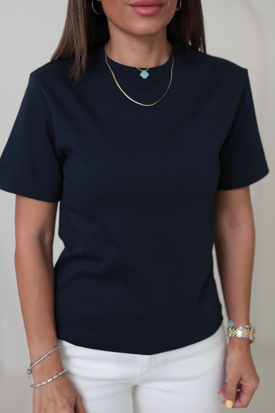 1075 Bisiklet Yaka Pamuklu Basic Tshirt KOYU LACİ