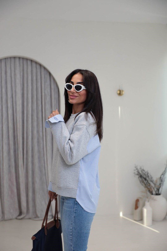 0201 Bisiklet Yaka Gömlek Garnili 3 İplik Sweatshirt GRİ